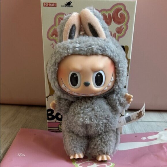 Pop Mart Labubu Exciting Macaron SESAME BEAN light gray NEW
